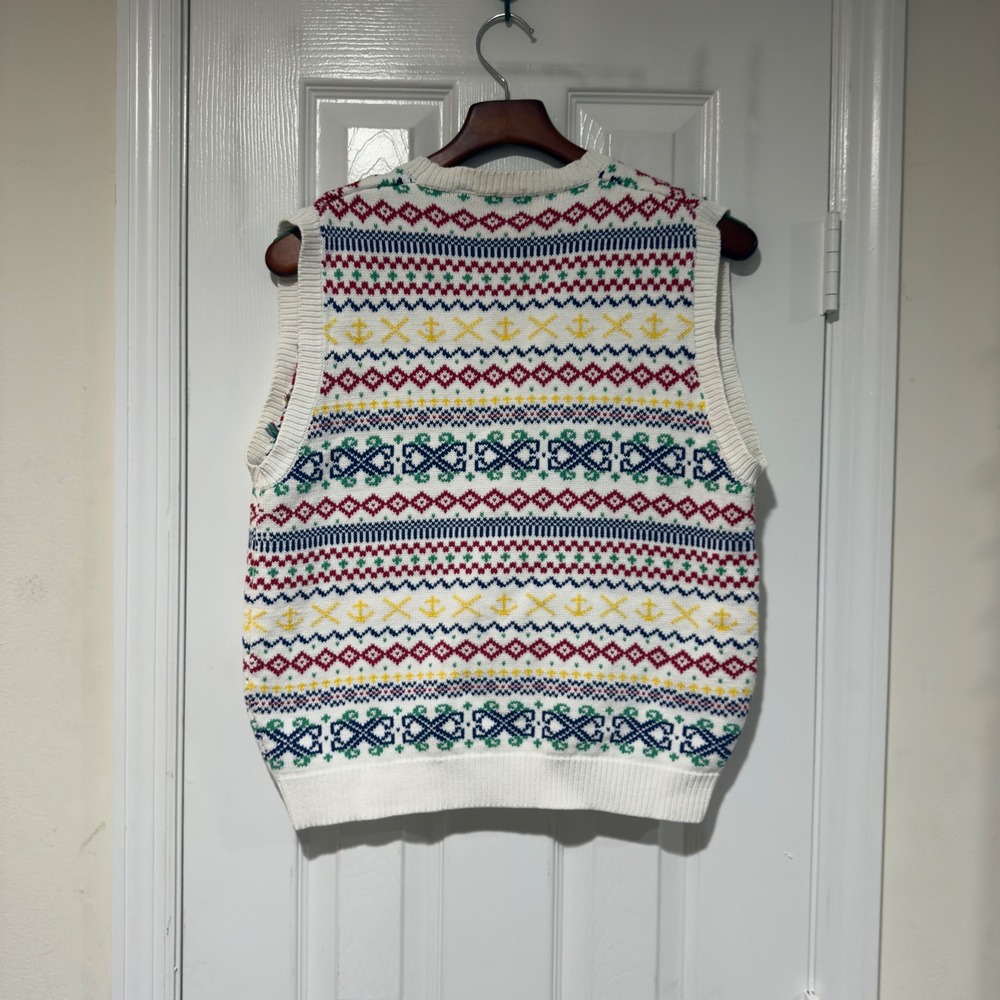 GAP Nautical Fair Isle Sweater Vest Med Coastal Preppy Anchors 100% Cotton - Picture 7 of 7